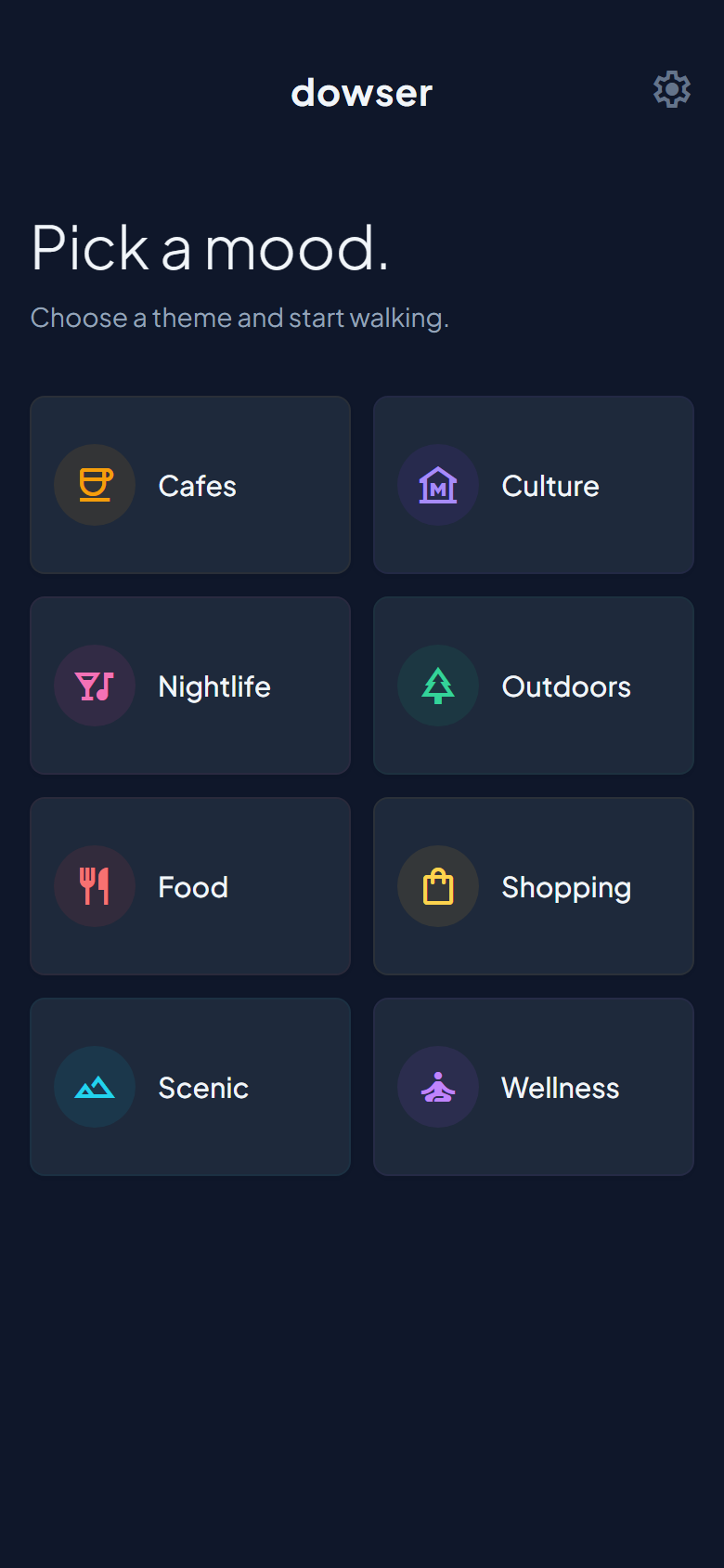 Dowser theme selection screen
